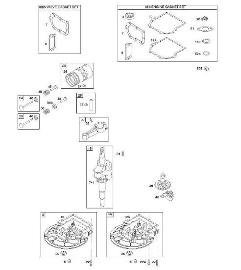 D - Albero a camme, coperchio/coppa carter albero motore, albero motore, set guarnizioni motore, set guarnizioni valvola, biella/anelli/pistone B&S - 09 €¦ 09T602-0126-H1 brand Stihl